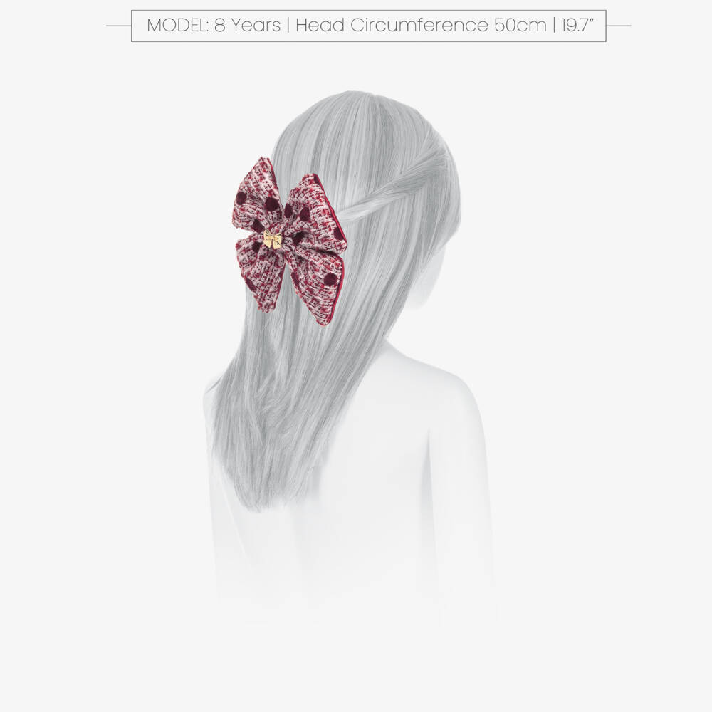 Self-Portrait-Girls Burgundy Red Tweed Polka Dot Bow Hair Clip (14cm) | Childrensalon Outlet