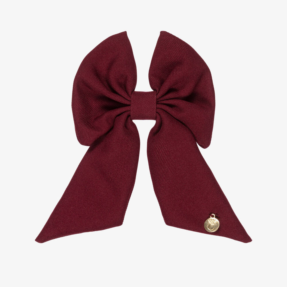 Caramelo Kids-Girls Burgundy Red Twill Bow Hair Clip (11cm) | Childrensalon Outlet