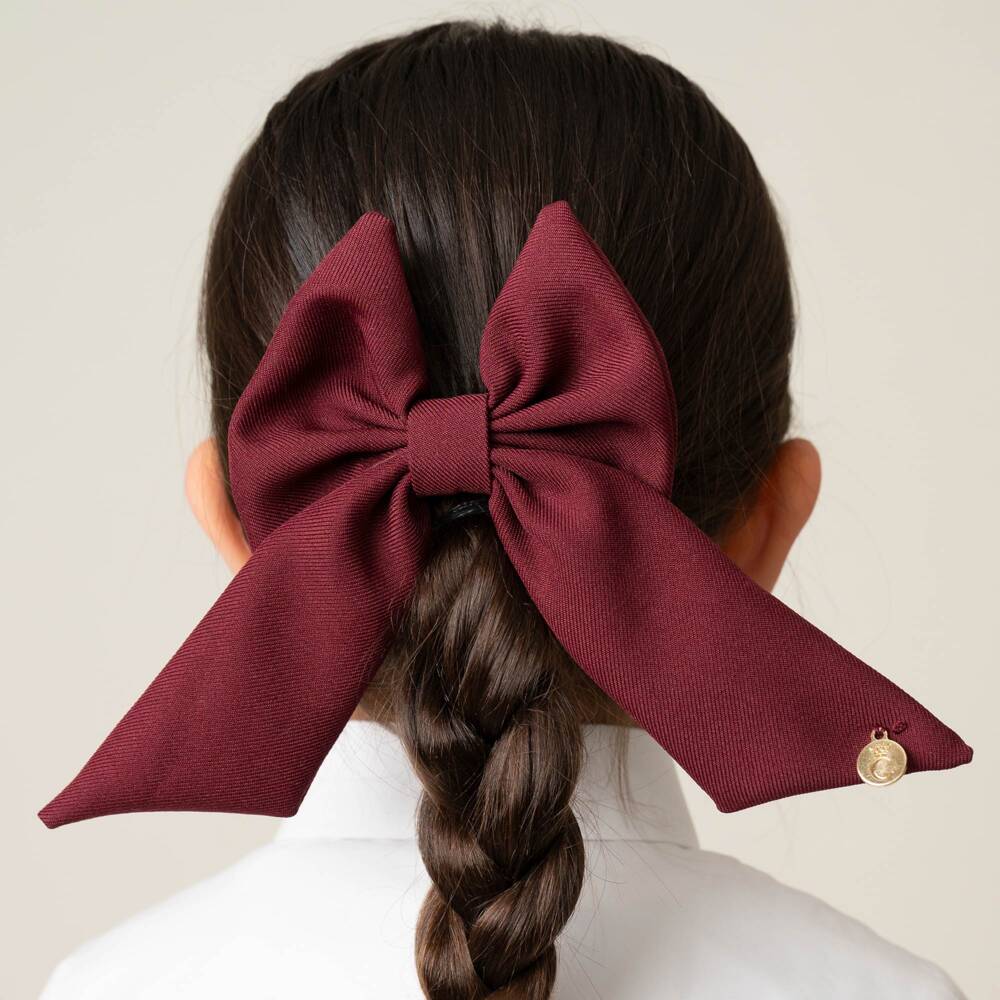 Caramelo Kids-Girls Burgundy Red Twill Bow Hair Clip (11cm) | Childrensalon Outlet