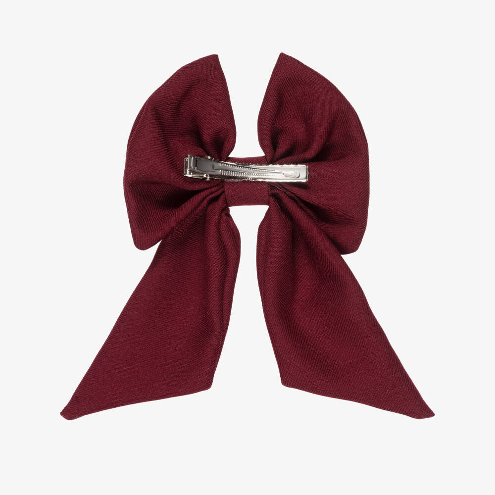 Caramelo Kids-Girls Burgundy Red Twill Bow Hair Clip (11cm) | Childrensalon Outlet