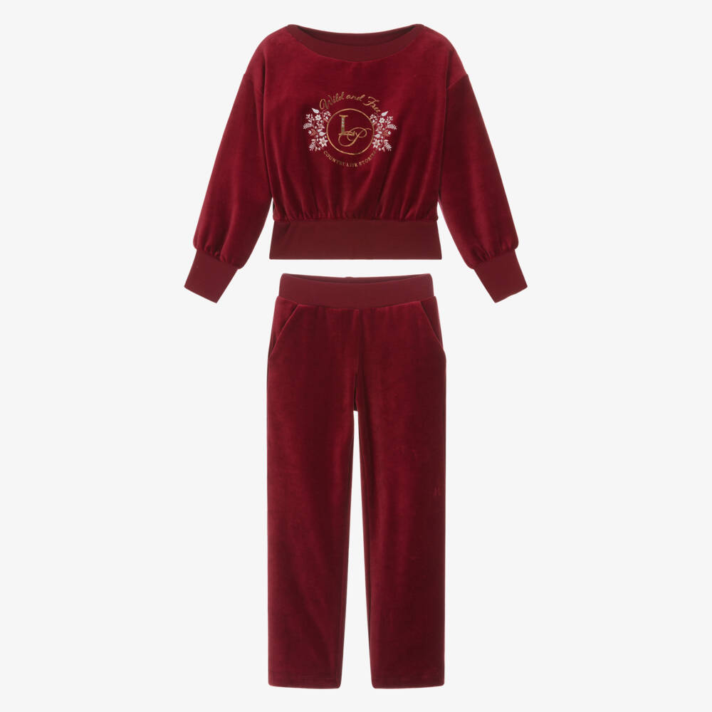 Lapin House-Girls Burgundy Red Velour Tracksuit | Childrensalon Outlet