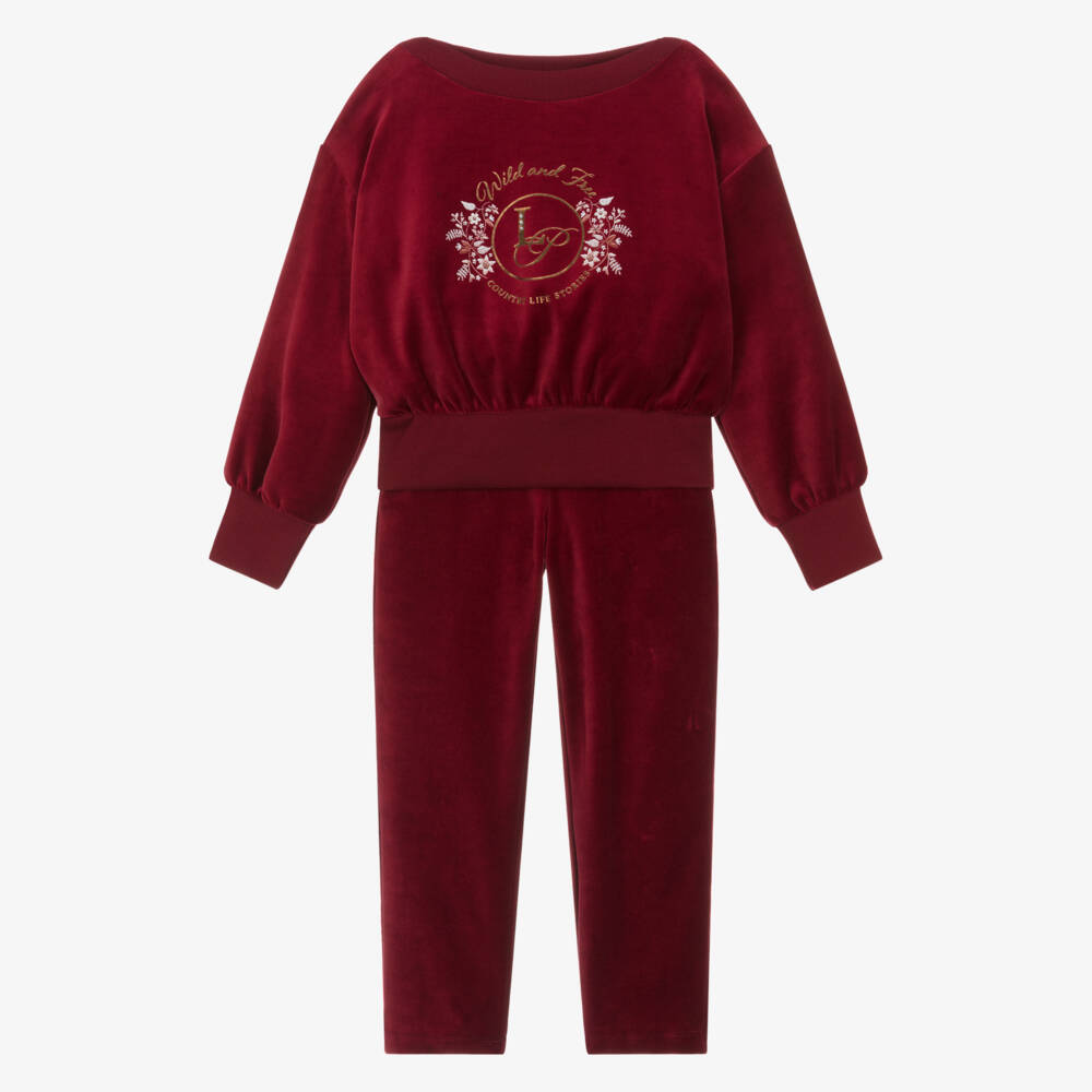 Lapin House-Girls Burgundy Red Velour Tracksuit | Childrensalon Outlet