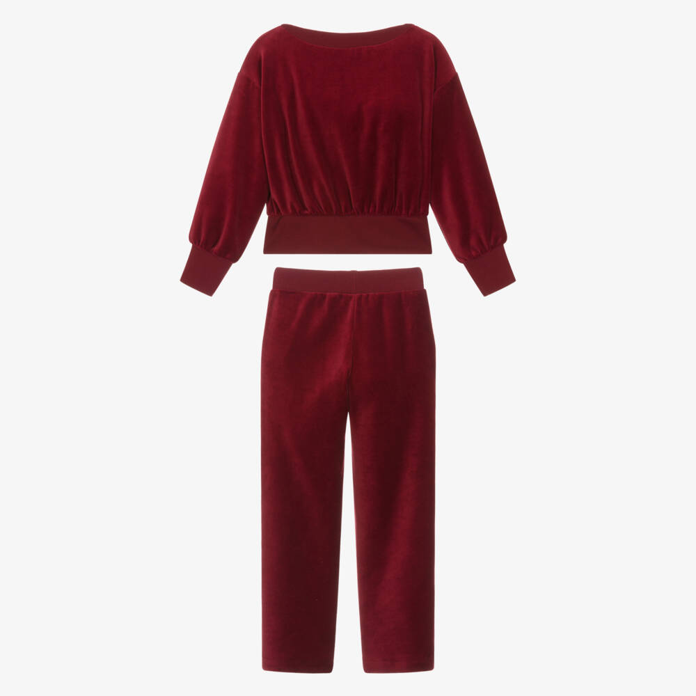 Lapin House-Girls Burgundy Red Velour Tracksuit | Childrensalon Outlet