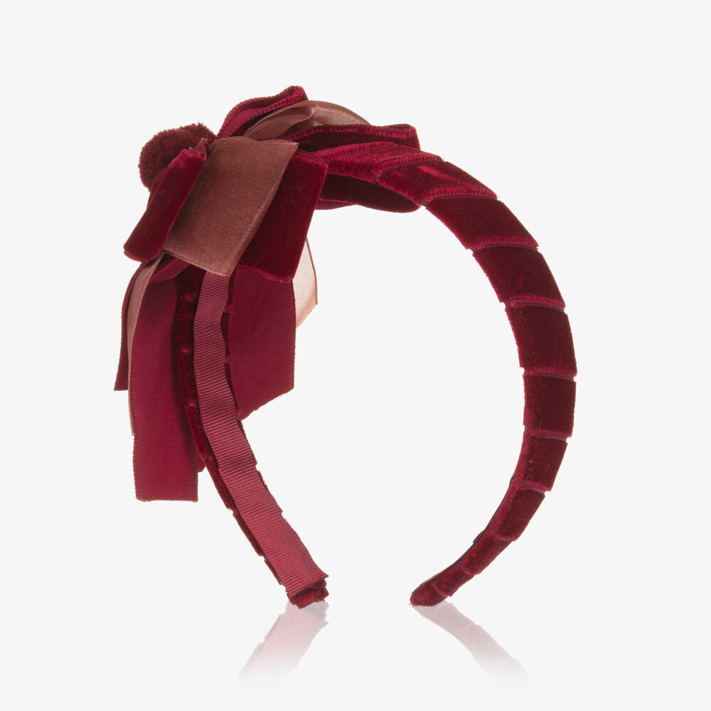 Piccola Speranza-Girls Burgundy Red Velvet Bow Hairband | Childrensalon Outlet