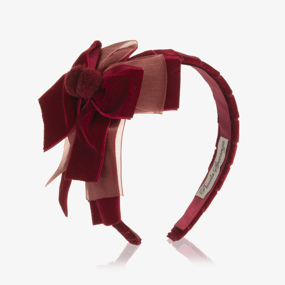 Piccola Speranza-Girls Burgundy Red Velvet Bow Hairband | Childrensalon Outlet
