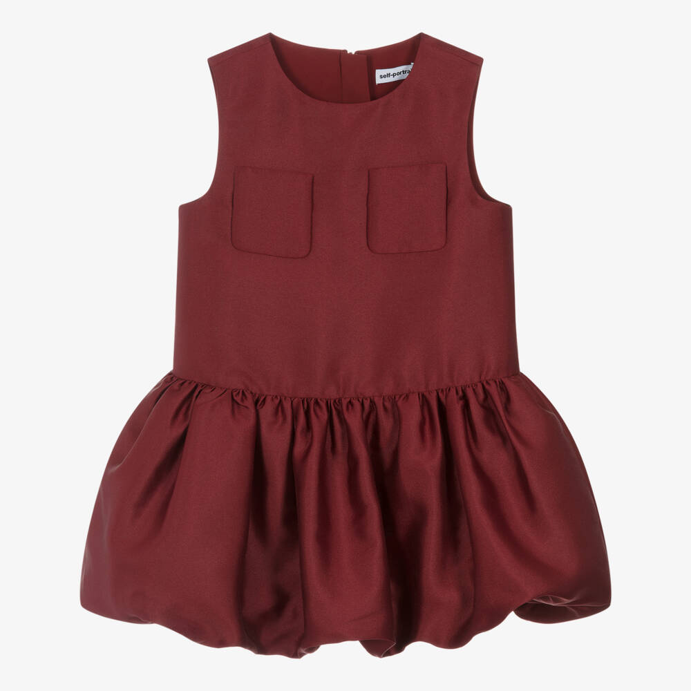 Self-Portrait-Girls Burgundy Satin Bubble Hem Dress | Childrensalon Outlet
