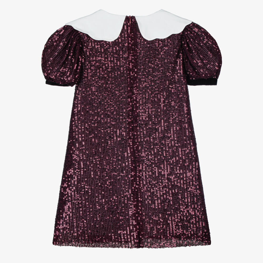 Phi Clothing-Girls Burgundy Sequin Dress with Black Velvet Bow | Childrensalon Outlet