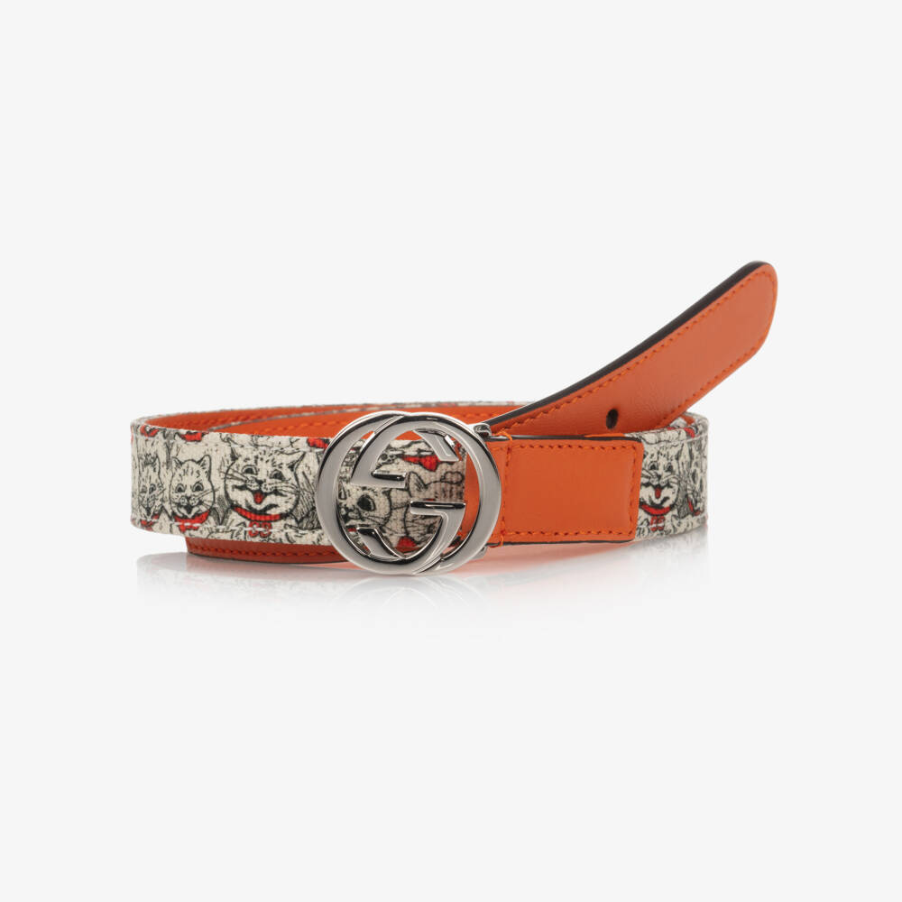 Gucci-Girls Cat Print G Logo Belt | Childrensalon Outlet