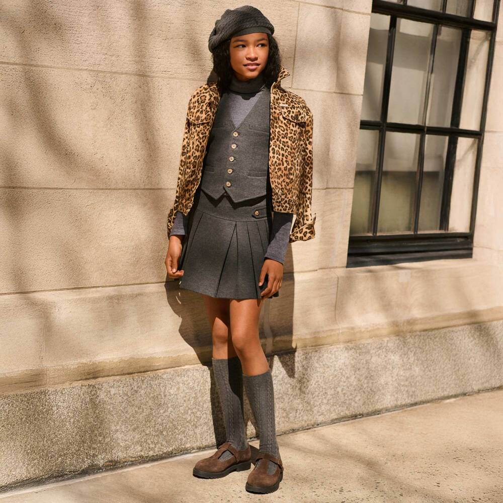 Ralph Lauren-Girls Charcoal Grey Long-Sleeved Roll Neck Top | Childrensalon Outlet