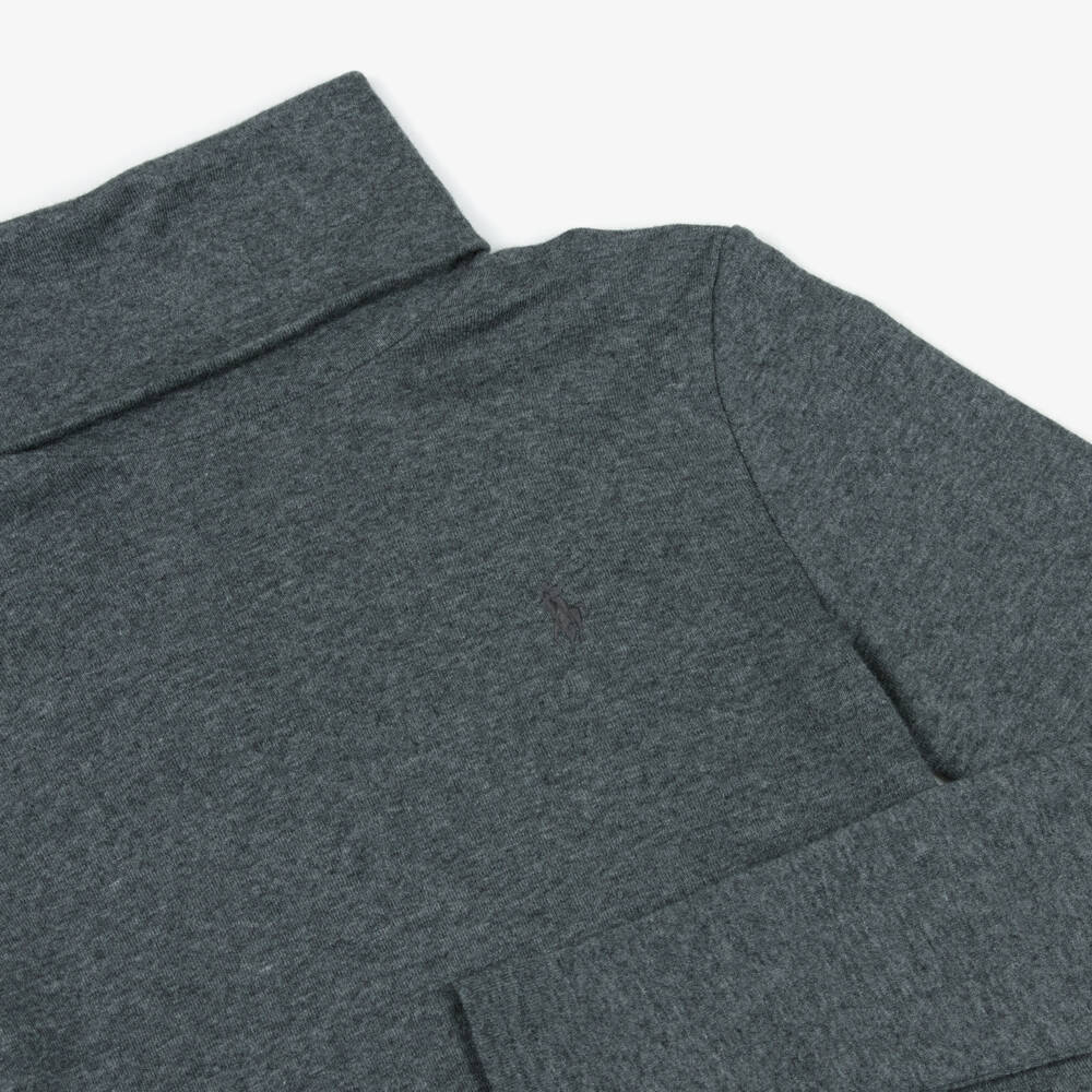 Ralph Lauren-Girls Charcoal Grey Long-Sleeved Roll Neck Top | Childrensalon Outlet