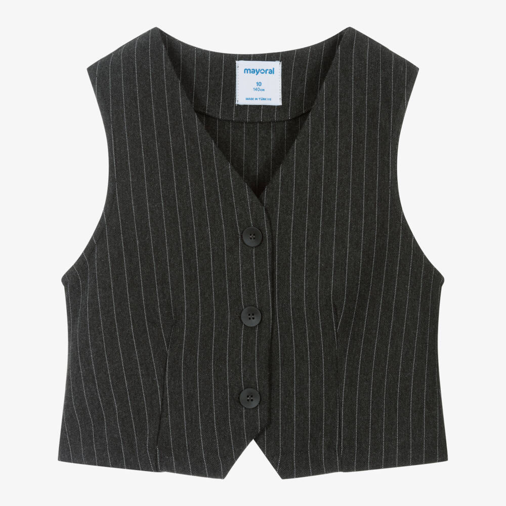 Mayoral-Girls Charcoal Grey Pinstripe Waistcoat | Childrensalon Outlet