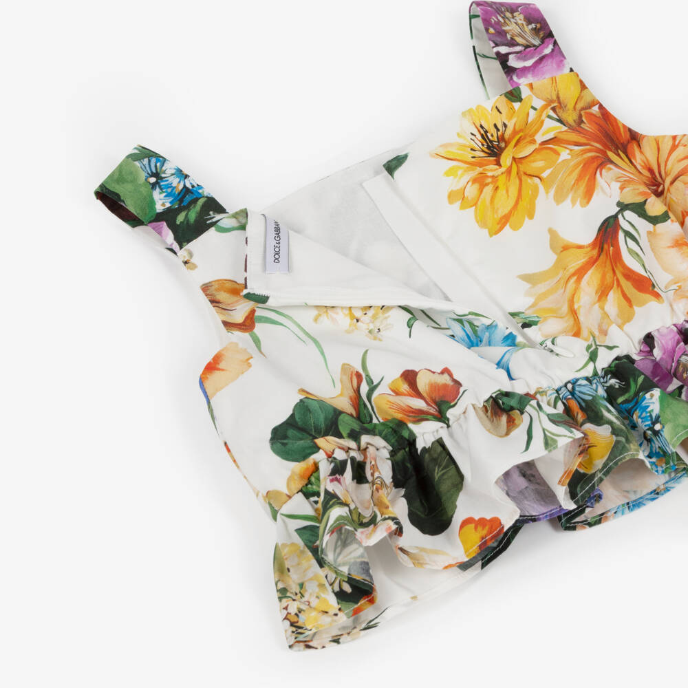 Dolce & Gabbana-Girls Colourful Floral Cotton Sleeveless Blouse | Childrensalon Outlet