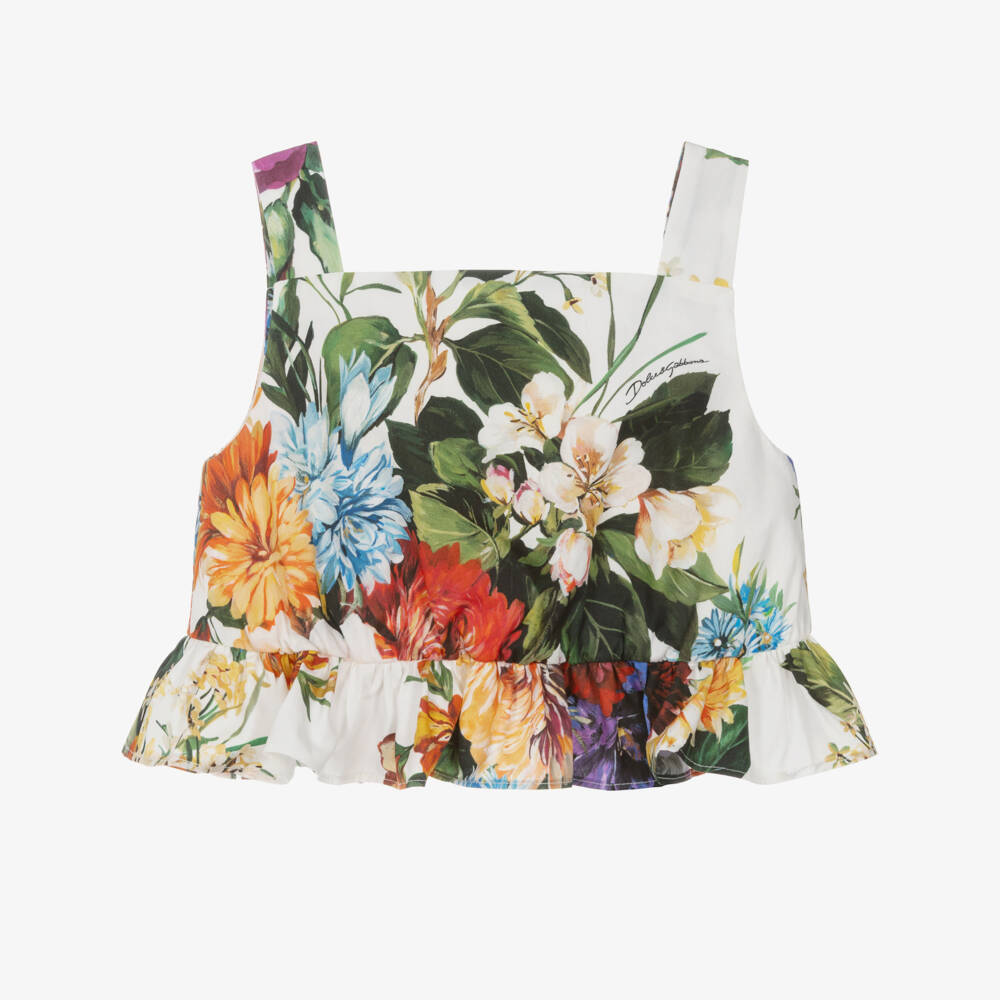 Dolce & Gabbana-Girls Colourful Floral Cotton Sleeveless Blouse | Childrensalon Outlet