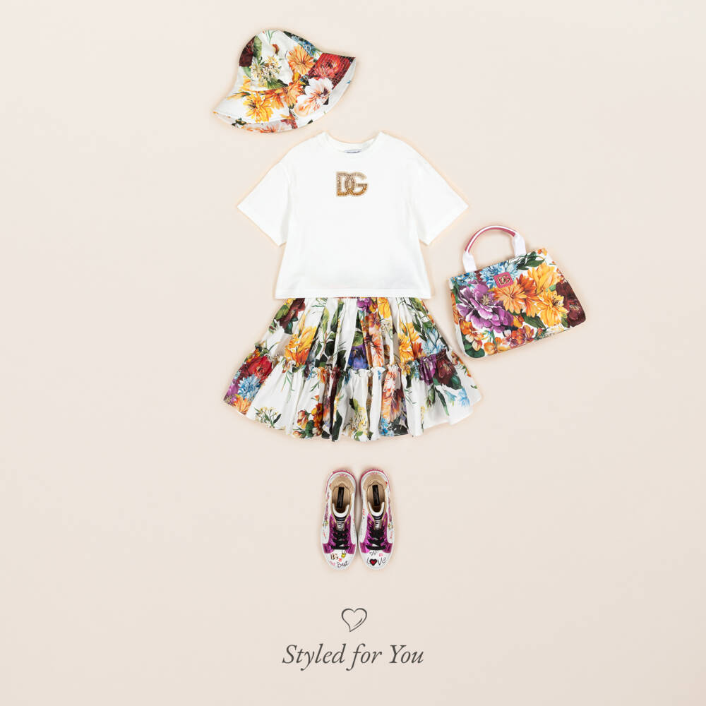 Dolce & Gabbana-Girls Colourful Floral Print Canvas Handbag (26cm) | Childrensalon Outlet