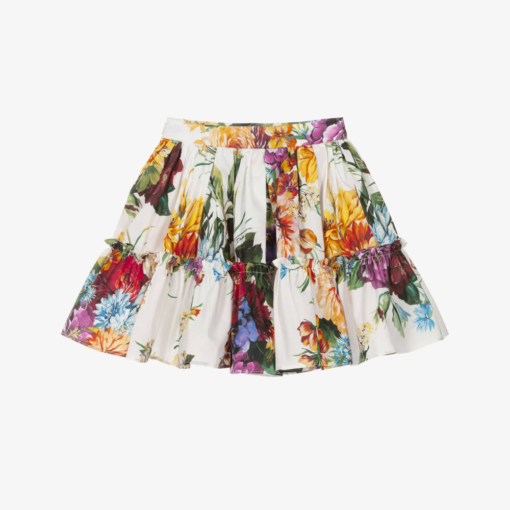 Dolce & Gabbana-Girls Colourful Floral Print Cotton Skirt | Childrensalon Outlet