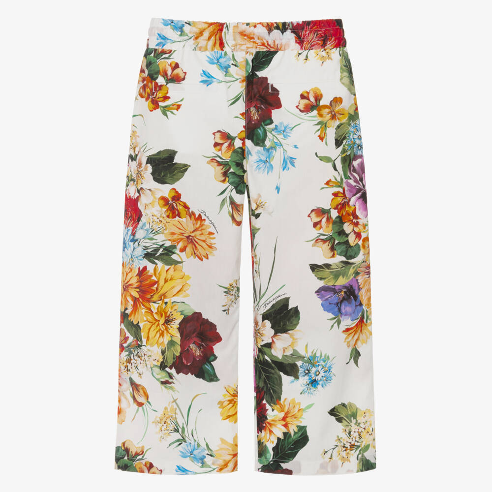 Dolce & Gabbana-Girls Colourful Floral Print Cotton Trousers | Childrensalon Outlet