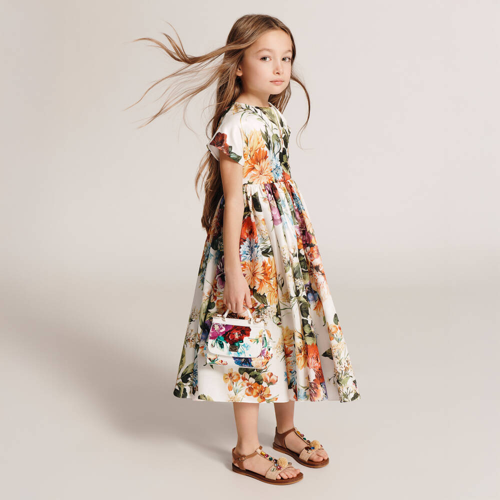 Dolce & Gabbana-Girls Colourful Floral Print Organza Dress | Childrensalon Outlet
