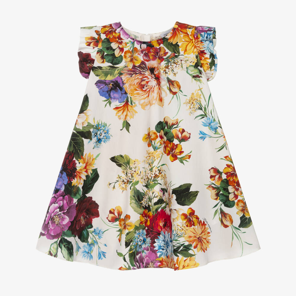 Dolce & Gabbana-Girls Colourful Floral Print Ruffle Sleeve Dress | Childrensalon Outlet