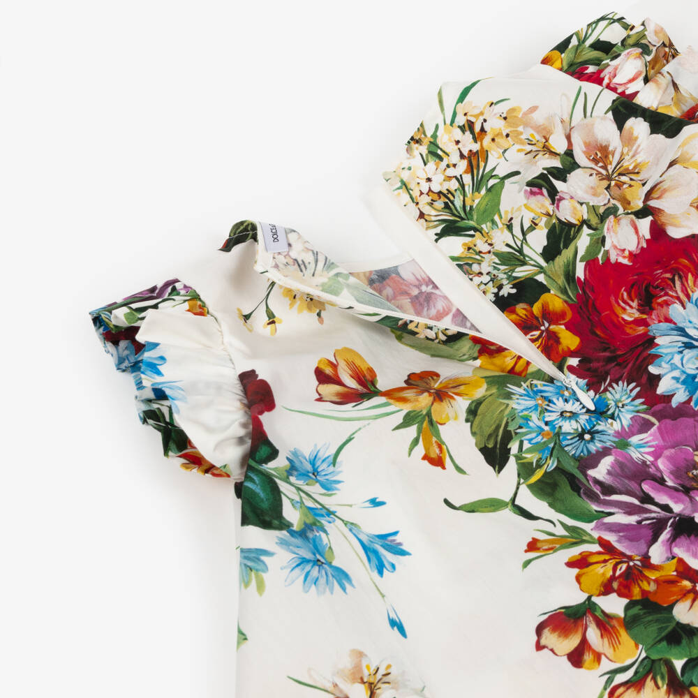 Dolce & Gabbana-Girls Colourful Floral Print Ruffle Sleeve Dress | Childrensalon Outlet