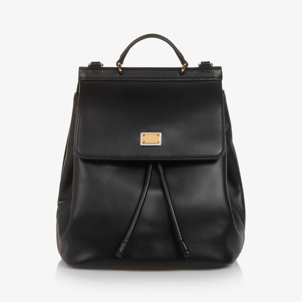 Dolce & Gabbana-Girls Compact Black Leather Backpack (22cm) | Childrensalon Outlet
