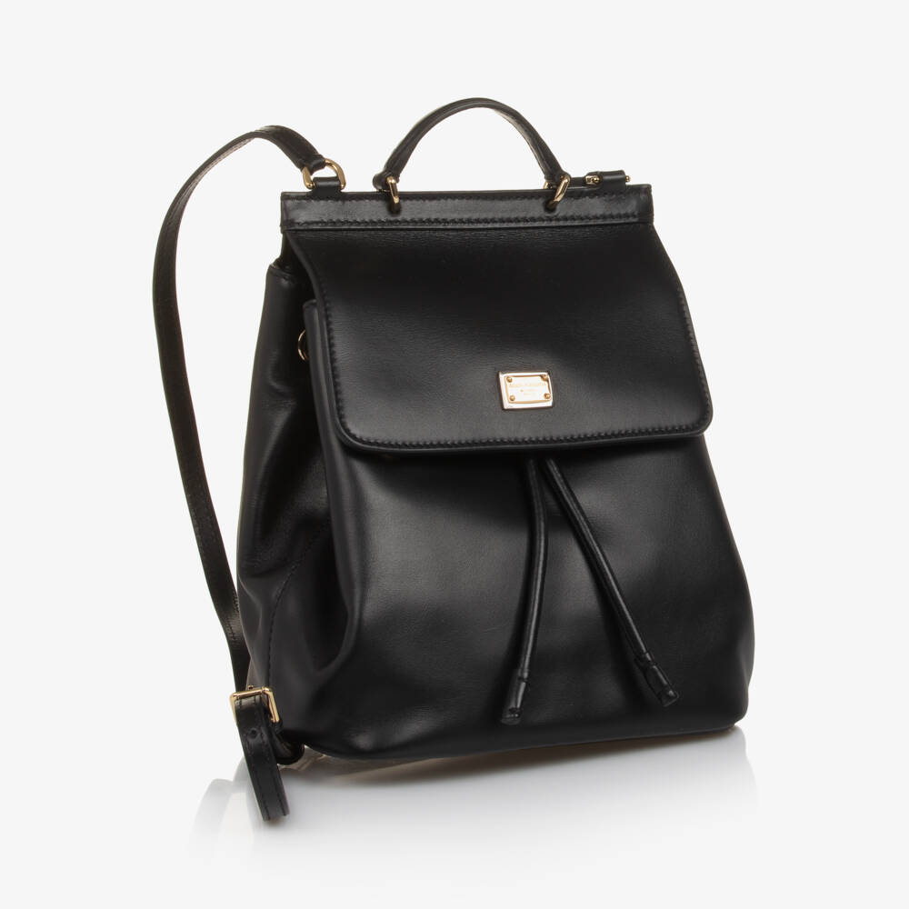 Dolce & Gabbana-Girls Compact Black Leather Backpack (22cm) | Childrensalon Outlet