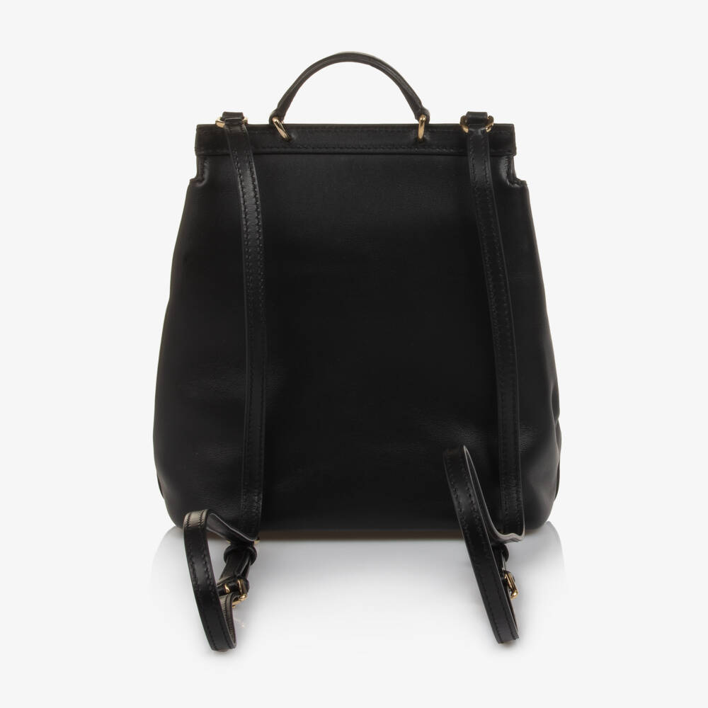 Dolce & Gabbana-Girls Compact Black Leather Backpack (22cm) | Childrensalon Outlet