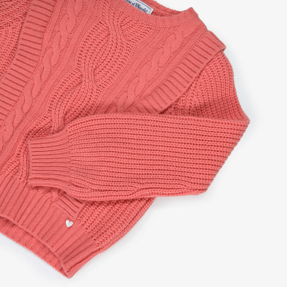 Tartine et Chocolat-Girls Coral Cable Knit Jumper | Childrensalon Outlet