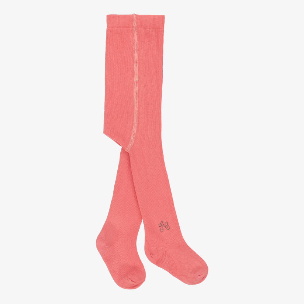 Tartine et Chocolat-Girls Coral Pink Cotton Tights | Childrensalon Outlet