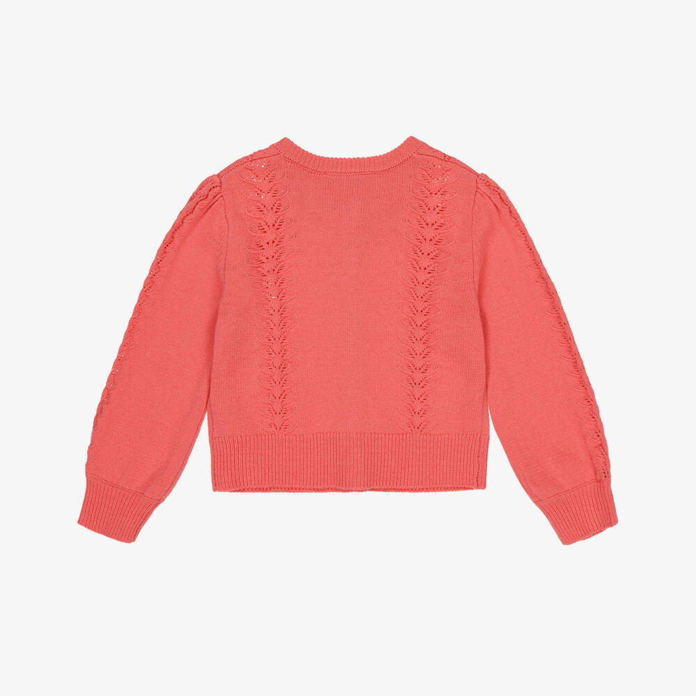 Tartine et Chocolat-Girls Coral Pink Wool & Cashmere Knit Cardigan | Childrensalon Outlet