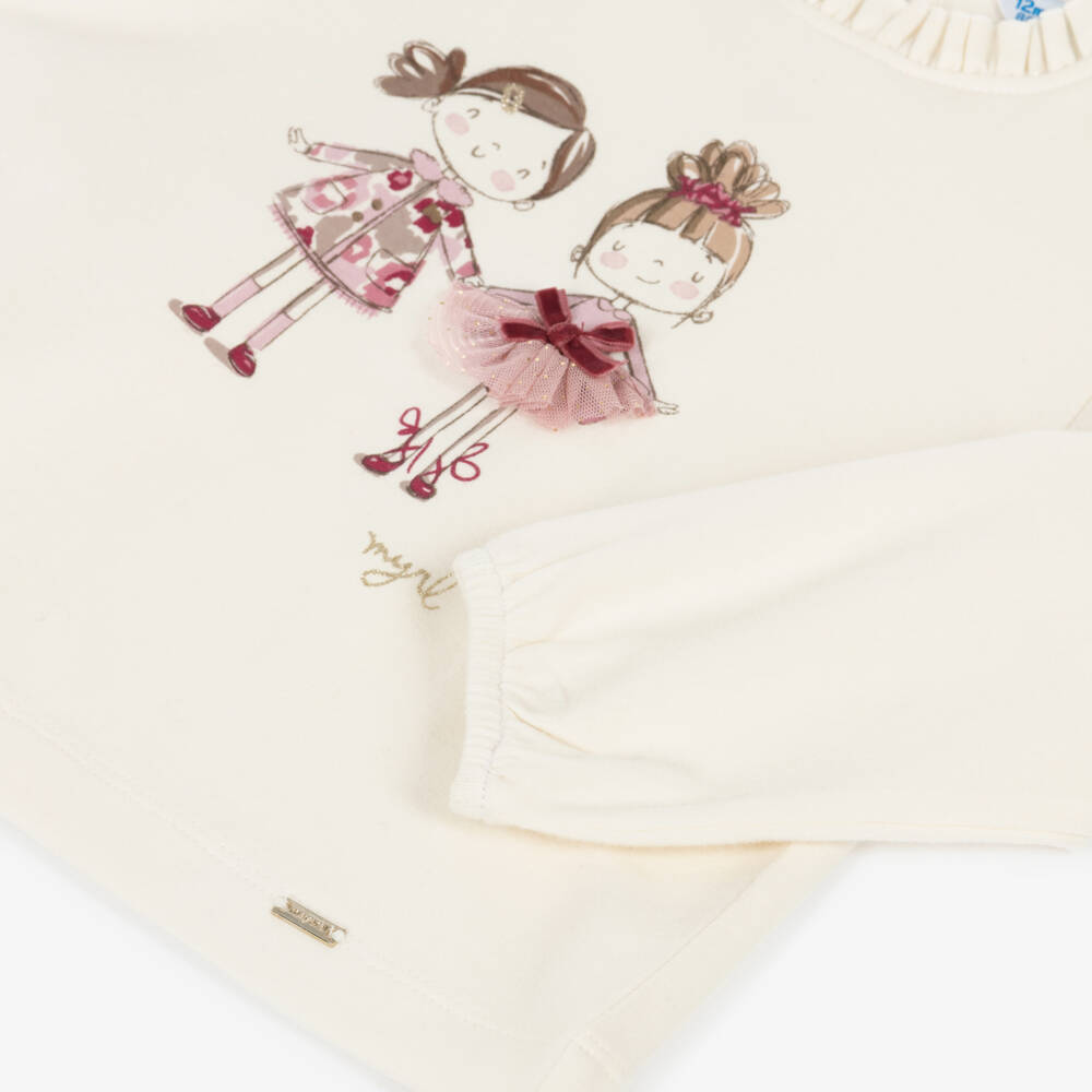 Mayoral-Girls Cream Cotton Girl Print Top | Childrensalon Outlet