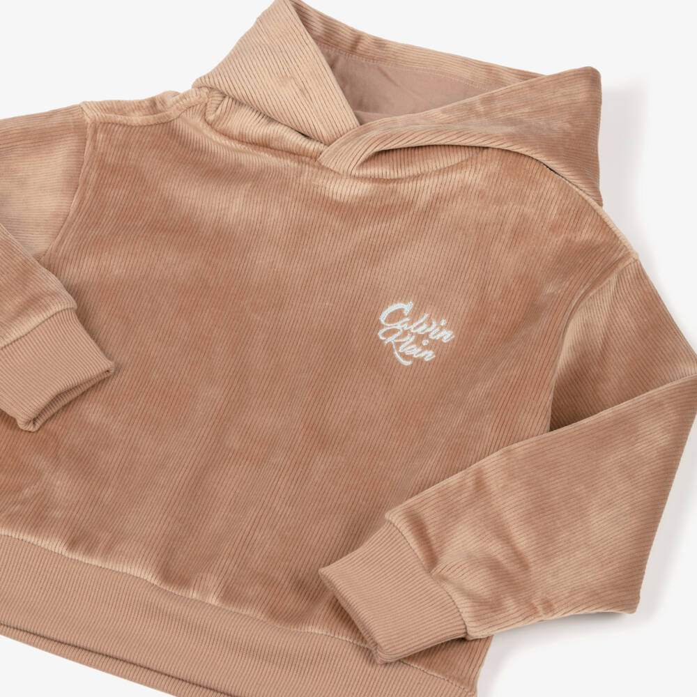 Calvin Klein-Girls Dark Beige Ribbed Velour Trouser Set | Childrensalon Outlet