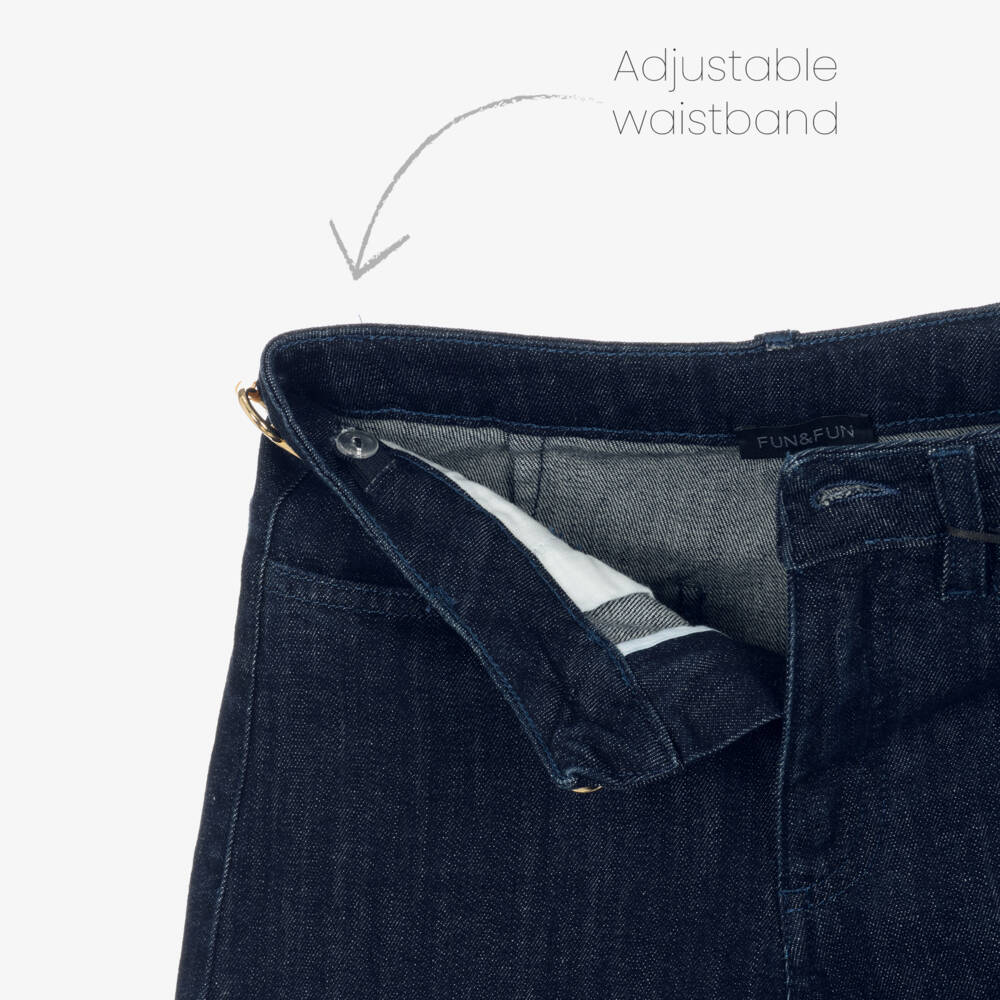 Fun & Fun-Girls Dark Blue Denim Wide Leg Jeans with Gold Horsebits | Childrensalon Outlet
