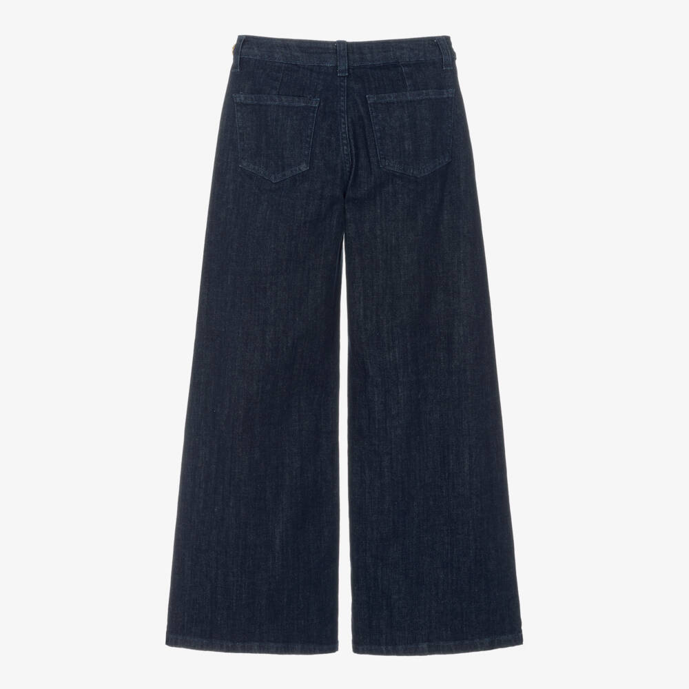Fun & Fun-Girls Dark Blue Denim Wide Leg Jeans with Gold Horsebits | Childrensalon Outlet