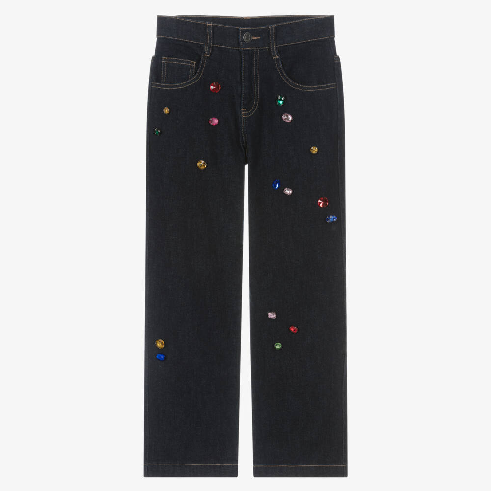 MARC JACOBS-Girls Dark Blue Jewel Denim Jeans | Childrensalon Outlet