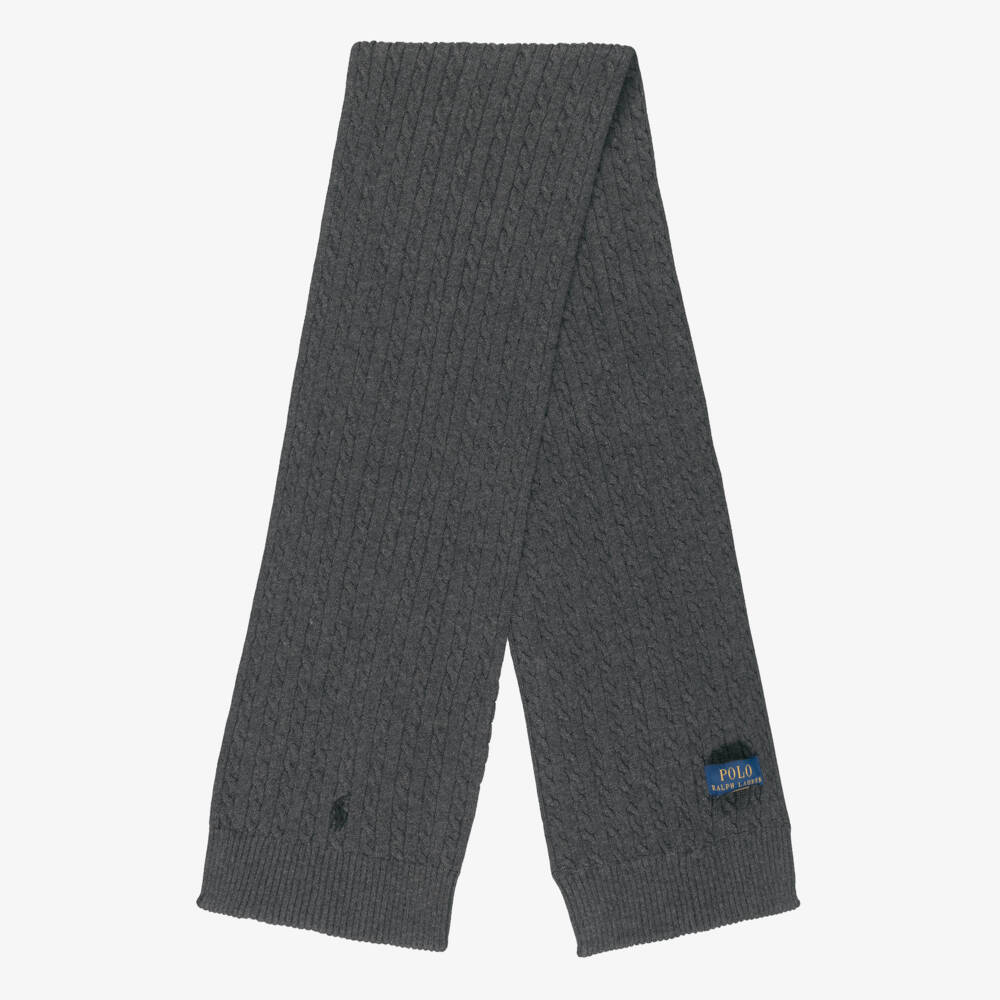 Ralph Lauren-Girls Dark Grey Cotton Cable Knit Scarf | Childrensalon Outlet