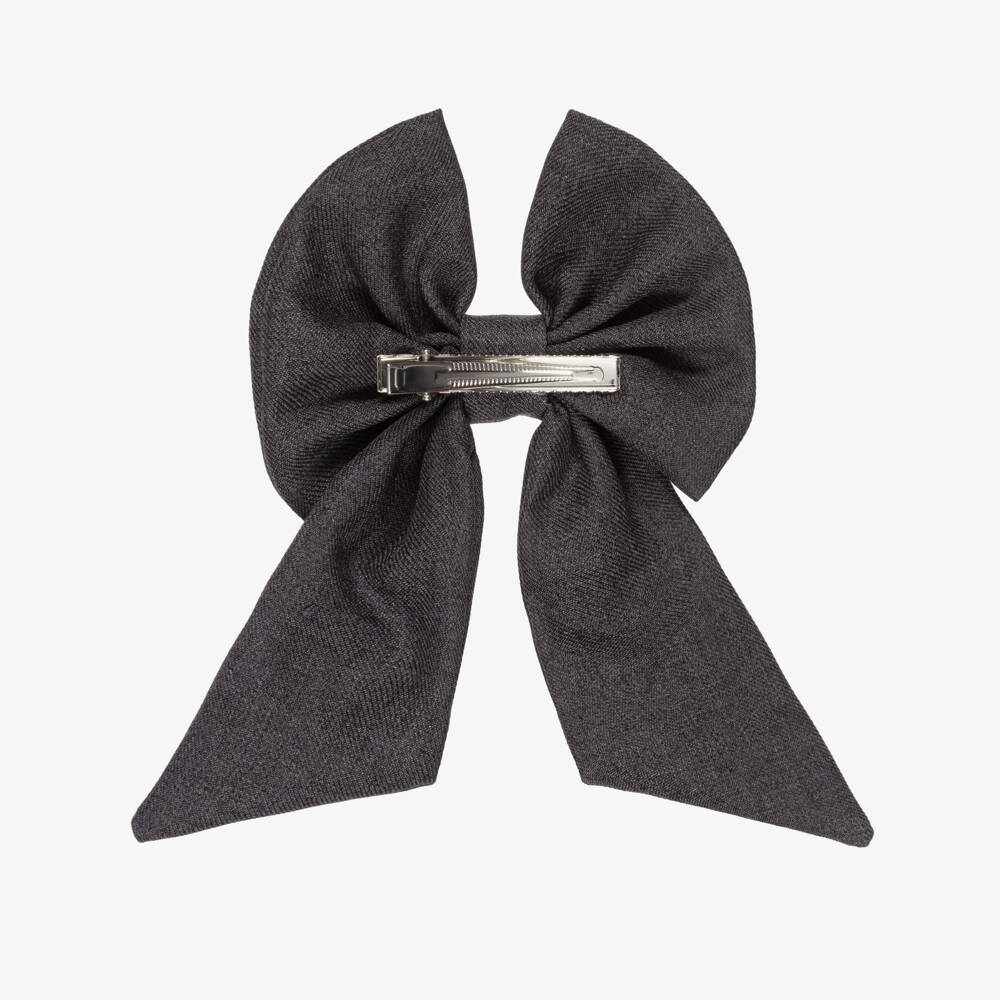 Caramelo Kids-Girls Dark Grey Twill Bow Hair Clip (11cm) | Childrensalon Outlet