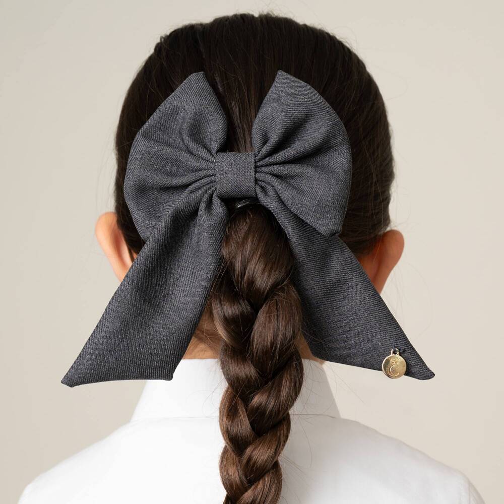 Caramelo Kids-Girls Dark Grey Twill Bow Hair Clip (11cm) | Childrensalon Outlet