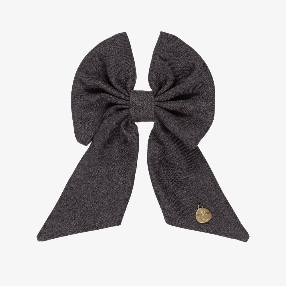 Caramelo Kids-Girls Dark Grey Twill Bow Hair Clip (11cm) | Childrensalon Outlet