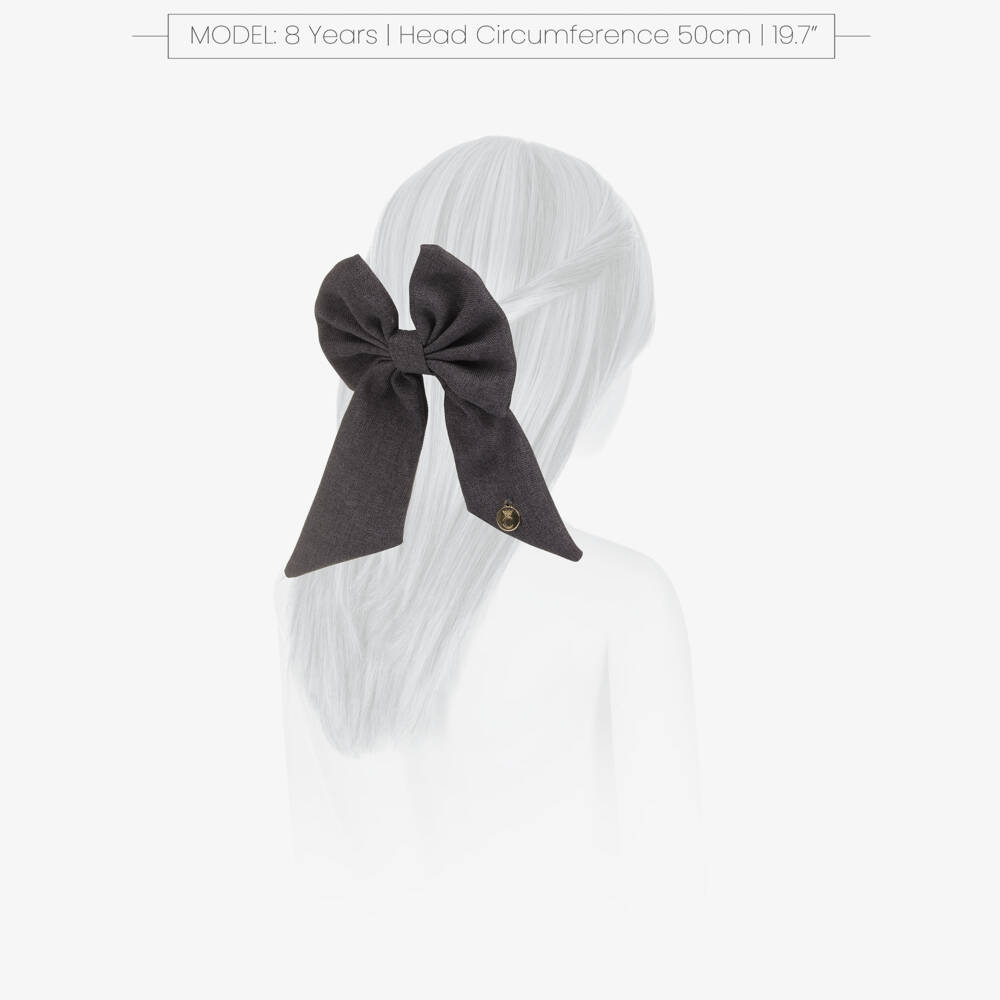 Caramelo Kids-Girls Dark Grey Twill Bow Hair Clip (11cm) | Childrensalon Outlet
