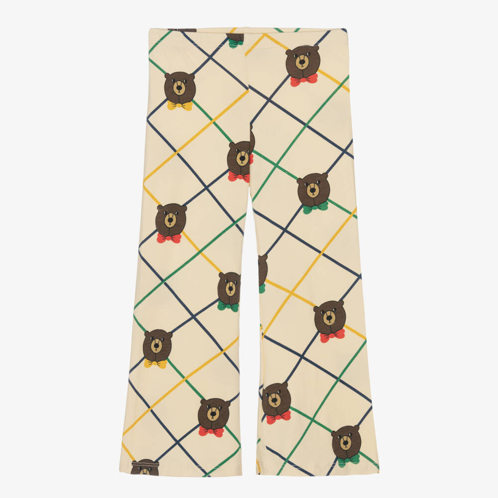 Mini Rodini-Girls Dark Ivory Cotton Bear Print Flared Trousers | Childrensalon Outlet