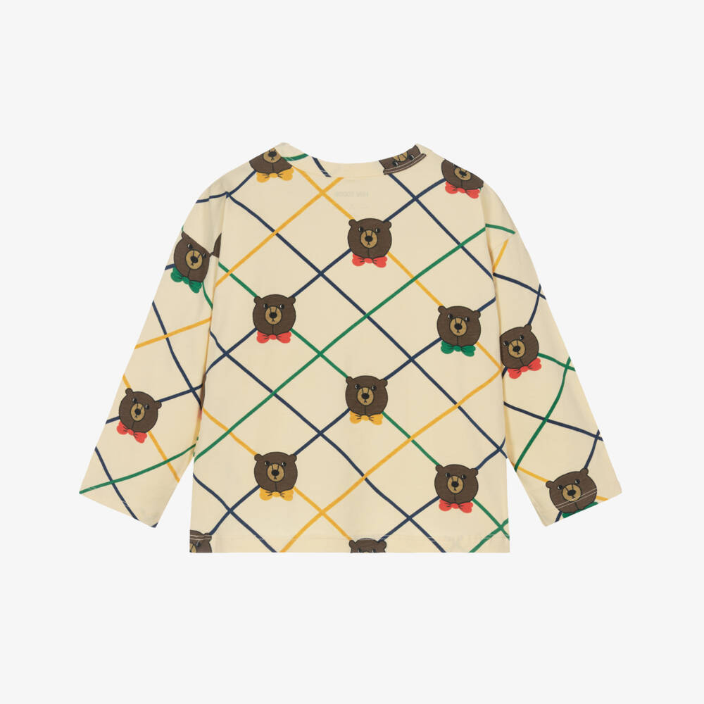 Mini Rodini-Girls Dark Ivory Cotton Bear Print Top | Childrensalon Outlet