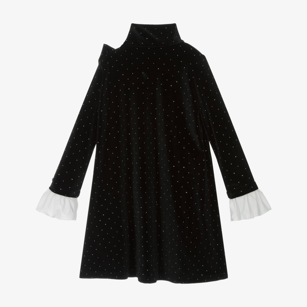 Monnalisa Chic-Girls Diamanté Embellished Black Velour Dress | Childrensalon Outlet