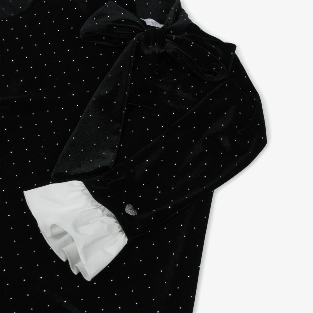 Monnalisa Chic-Girls Diamanté Embellished Black Velour Dress | Childrensalon Outlet