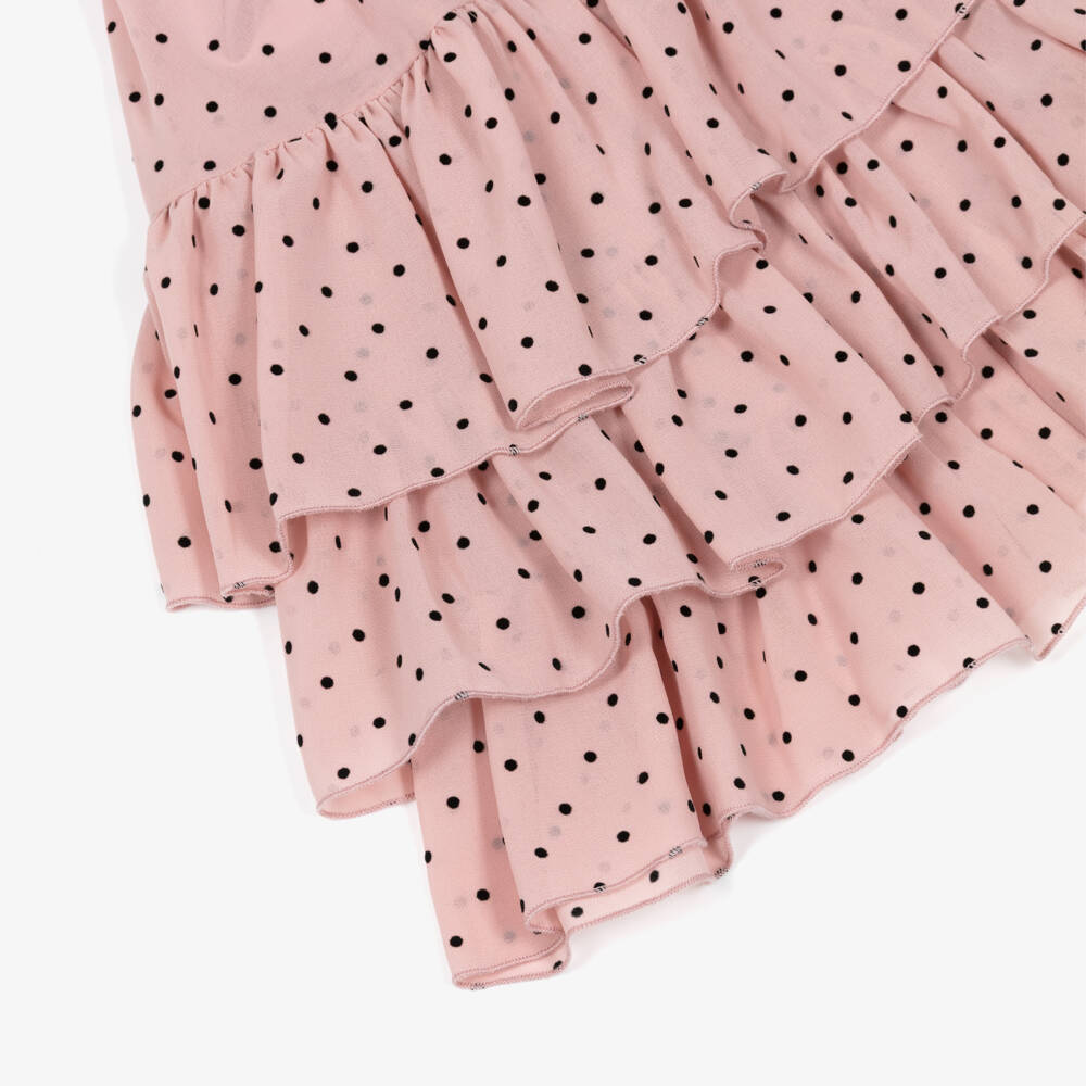 Monnalisa Chic-Girls Dusky Pink & Black Polka Dot Dress | Childrensalon Outlet