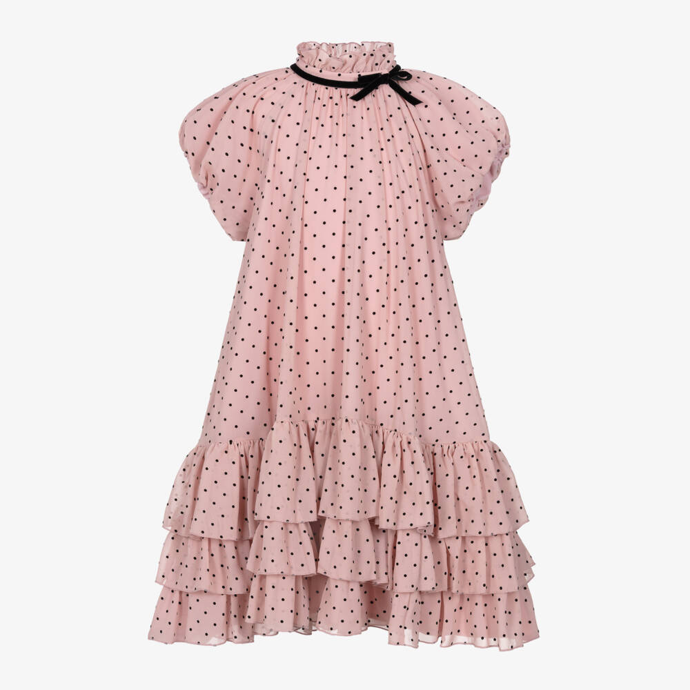 Monnalisa Chic-Girls Dusky Pink & Black Polka Dot Dress | Childrensalon Outlet
