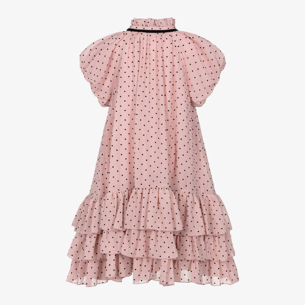 Monnalisa Chic-Girls Dusky Pink & Black Polka Dot Dress | Childrensalon Outlet
