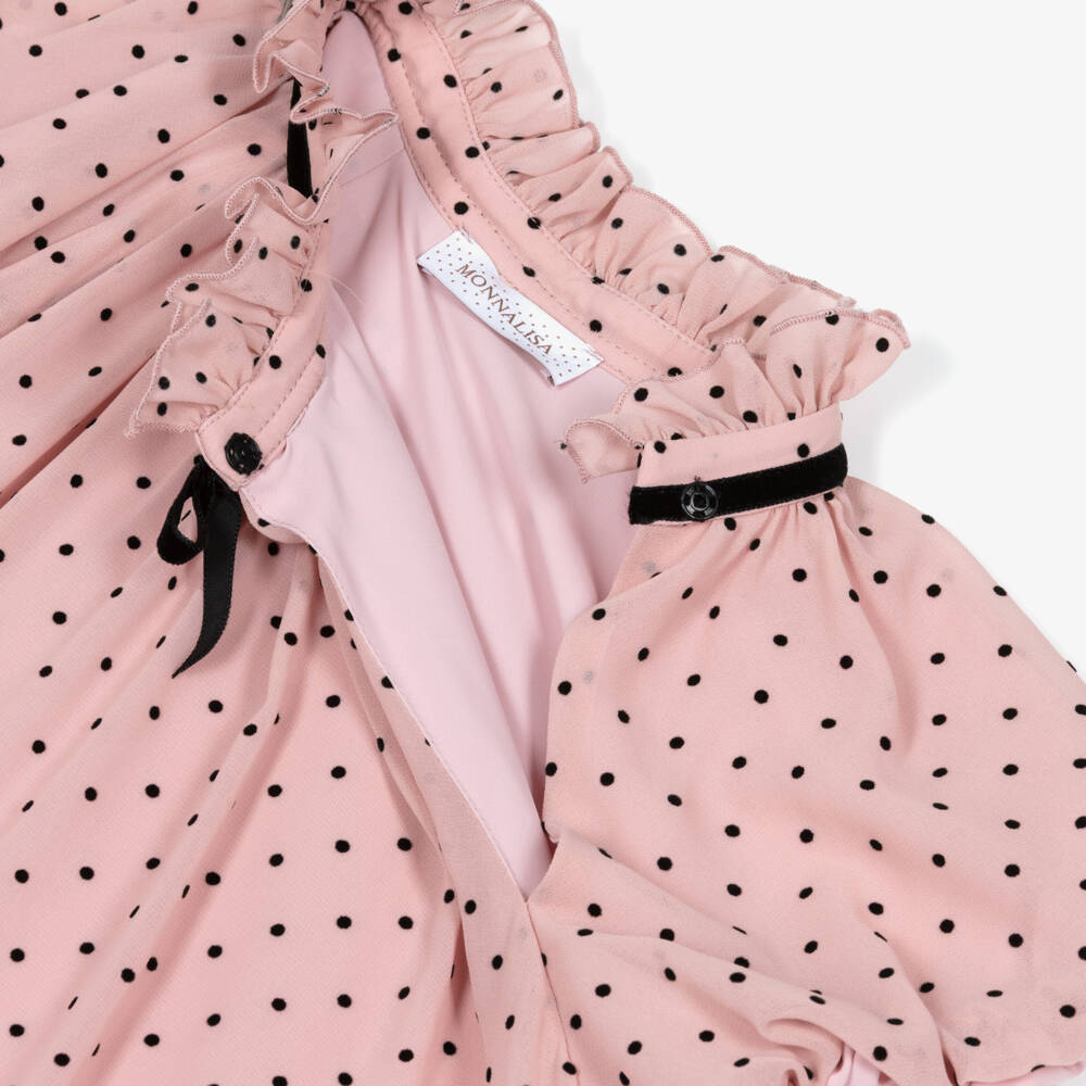 Monnalisa Chic-Girls Dusky Pink & Black Polka Dot Dress | Childrensalon Outlet