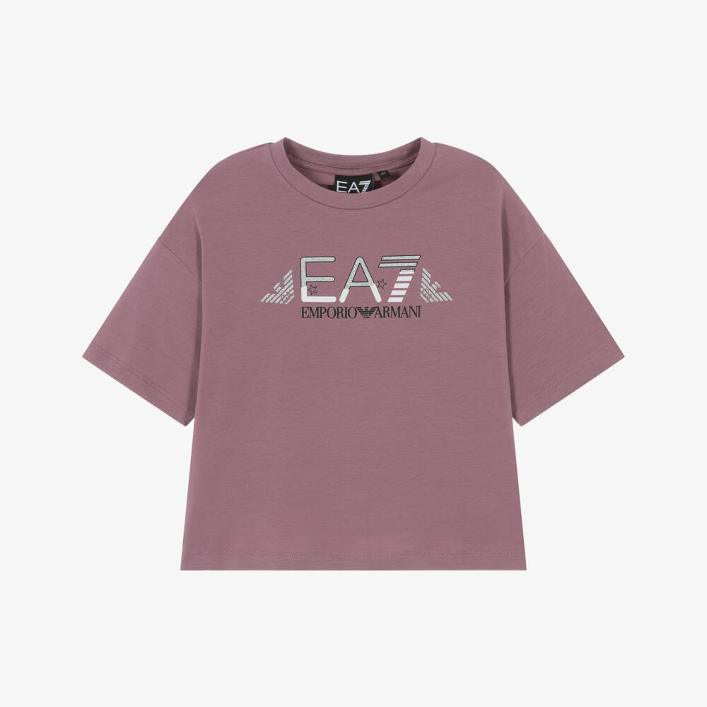 EA7 Emporio Armani-Girls Dusky Pink EA7 Logo Cotton T-Shirt | Childrensalon Outlet