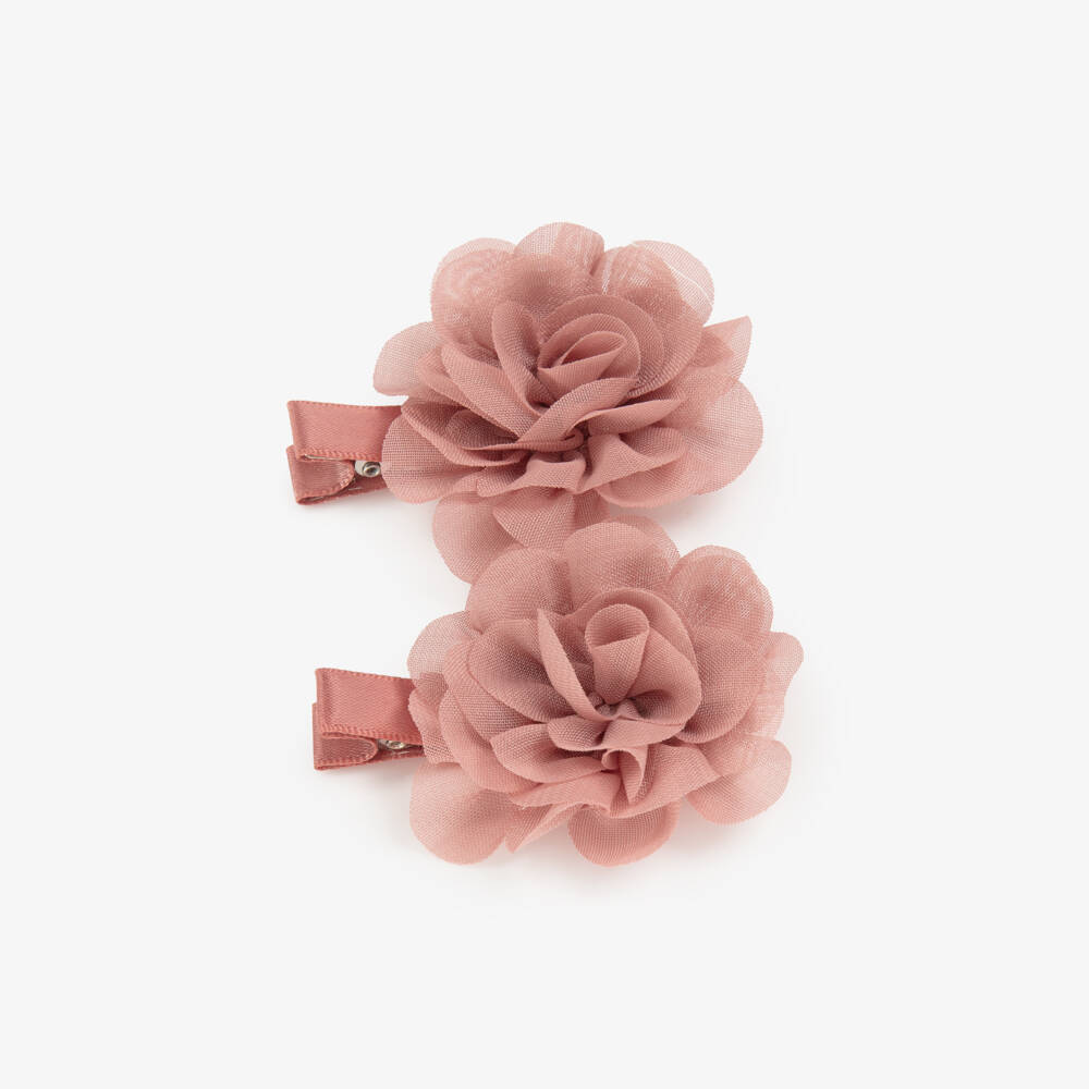 Abel & Lula-Girls Dusky Pink Tulle Flower Hairclips (2 Pack) | Childrensalon Outlet