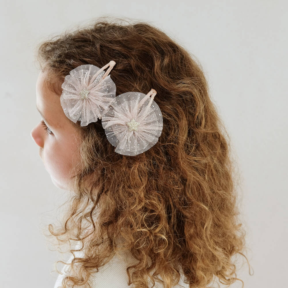 Mimi & Lula-Girls Dusky Pink Tulle & Gold Star Hair Clips (2 Pack) | Childrensalon Outlet